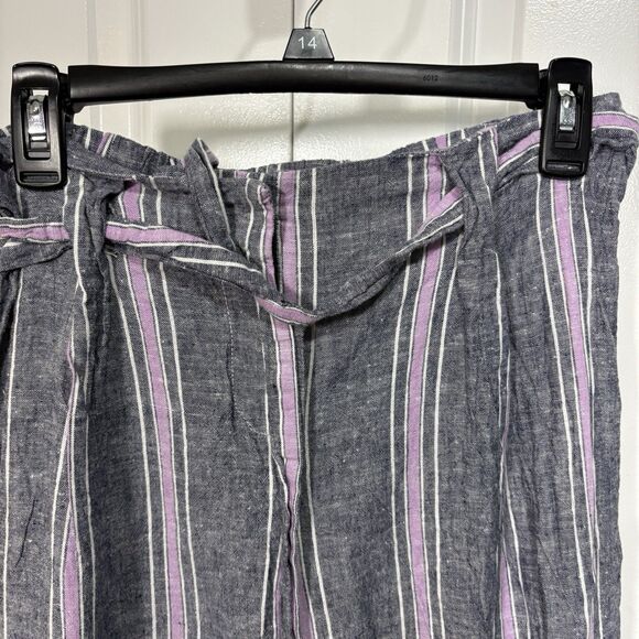 Laundry Shelli Segal Linen Pants Womens M Stripe Boho Resortcore Belt - Picture 2 of 9
